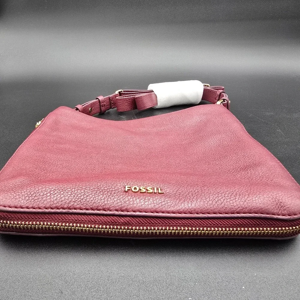 Fossil Preston Crossbody Purse Leather Slim Zip Expandable Shoulder Bag